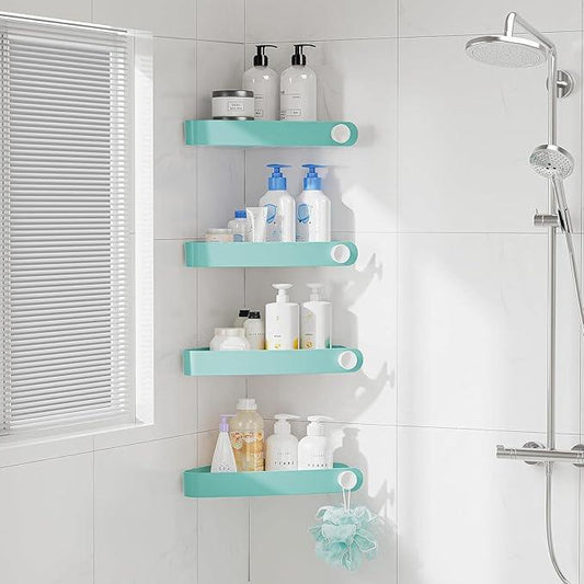 Sotfamily Shower Caddy Corner, 4 Pack Adhesive Corner Shower Shelves for Bathroom Organizers and Storage, Rust Free Plastic Rack for Bathroom Accessories & Decor, Turquoise - ModernBath