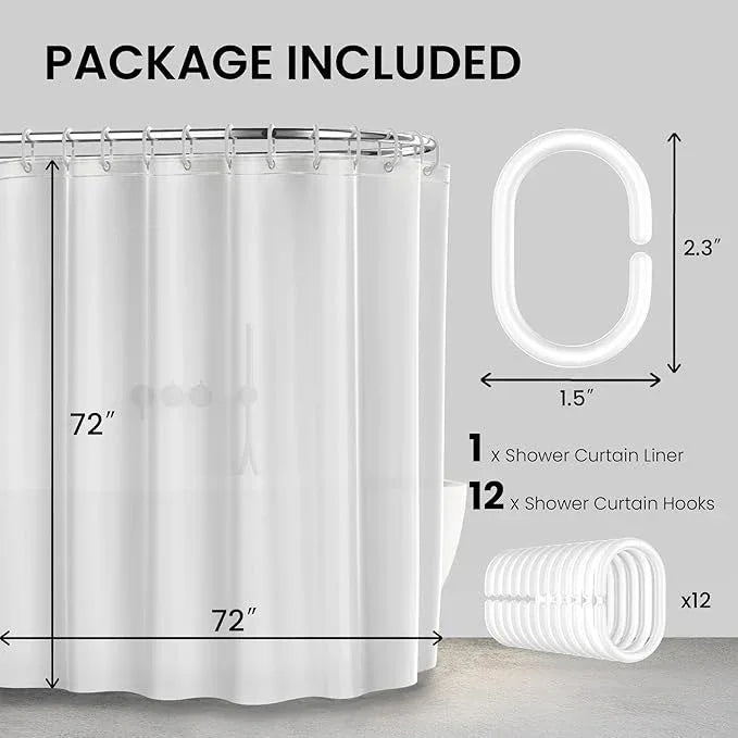 LiBa Bathroom Shower Curtain with 12 Shower Rings- Waterproof Plastic Shower Curtain Premium PEVA Non-Toxic with Rust Proof Grommets Frosted 10G Heavy Duty Bathroom Accessories 72x72 - ModernBath