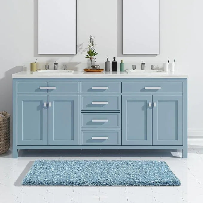 Yimobra Luxury Bathroom Rugs, Fluffy Bath Mats, Non Slip, Water Absorbent Microfiber, Machine Washable, Plush Runner Shower Rugs, Thick Matts for Bathroom Floor&Tub, 56"x 24", Denim Blue and White - ModernBath