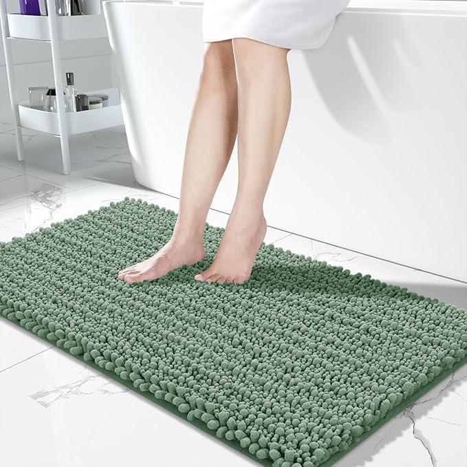 Yimobra Bathroom Runner Rug 55x24 Inch - Extra Long Non Slip Chenille Bath Mat, Soft & Absorbent, Machine Washable Shaggy Hallway Carpet for Vanity Tub Shower, Green Home Decor Accessories - ModernBath