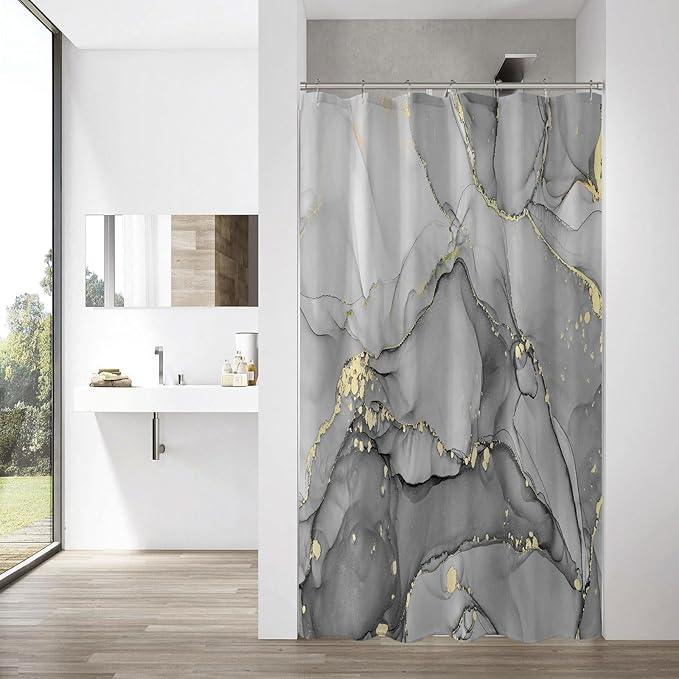 Gibelle Small Stall Shower Curtain 36 x 72, Narrow Half Abstract Grey Marble Shower Curtain, Modern Ink Art Decor Waterproof Shower Curtain Set with Hooks - ModernBath