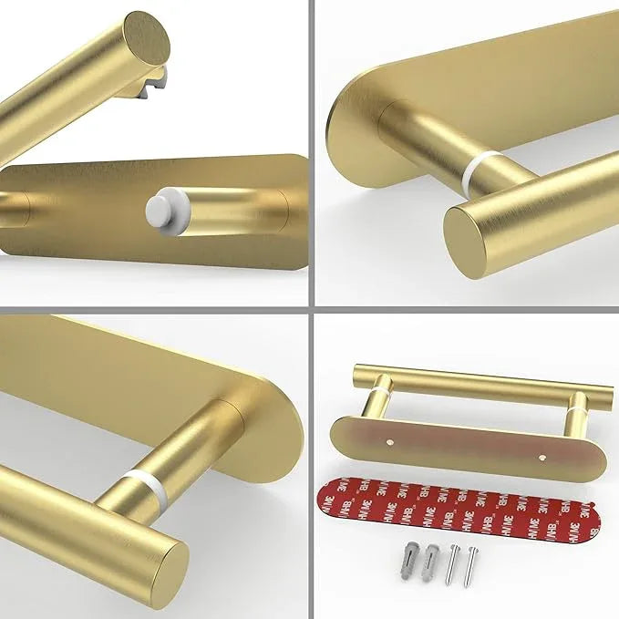 RUACQ Toilet Paper Holder, Self-Adhesive or Wall Mount, SUS304 Stainless Steel Rustproof Stick on Toilet Paper Roll Holder, No Drilling Bathroom Tissue Holder, Modern Pivoting Design (Brushed Gold) - ModernBath