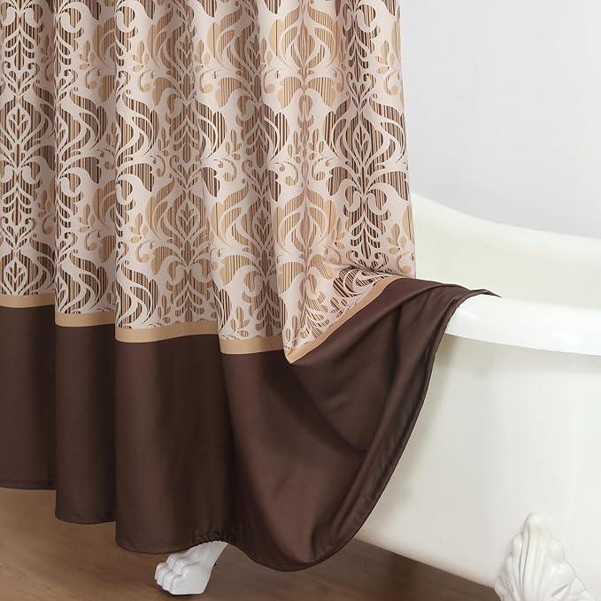 BESTRIPES Extra Long Fabric Shower Curtain, Soft & Lightweight Brown Damask Print Shower Curtains for Bathroom, 72" W x 84" H - ModernBath