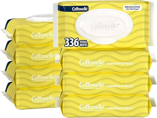 Cottonelle Summer Fresh Scented Flushable Wipes, 8 Flip-Top Packs, 42 Wet Wipes per Pack - ModernBath