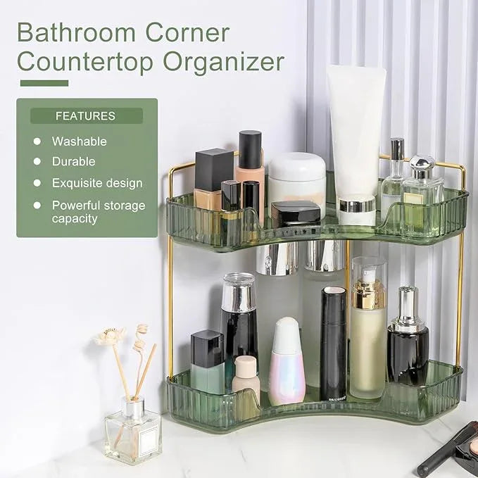 INVSSENE Corner Bathroom Countertop Organizer, Vanity Trays for Counter, Makeup Organizers, Perfume Tray, Kitchen Spice Rack, (Green, 2 Tiers) - ModernBath