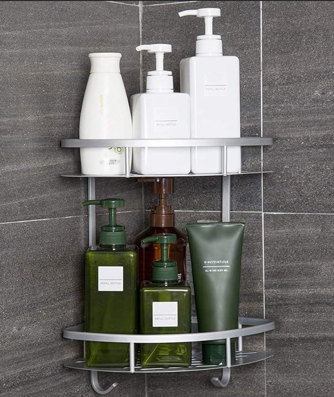 Hawsam No Drilling Bathroom Corner Shelves, Aluminum 2 Tier Shower Shelf Caddy Adhesive Storage Basket for Shampoo (Corner) - ModernBath