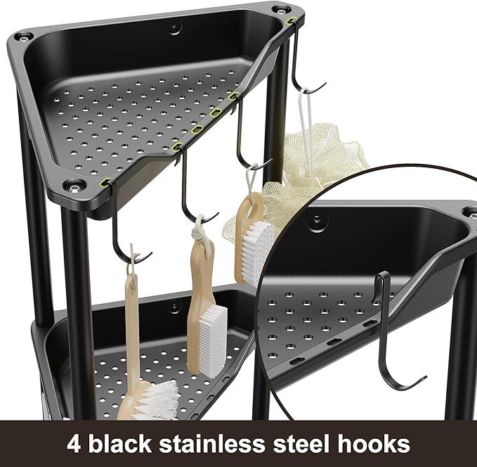 Orimade Rustproof 4 Tier Floor Standing Corner Shower Caddy Organizer, Plastic Metal Splicing Floor Corner Shelf Rack Storage Stands for Bathroom,10.8 x 10.8 x 44.6 inches, Black - ModernBath