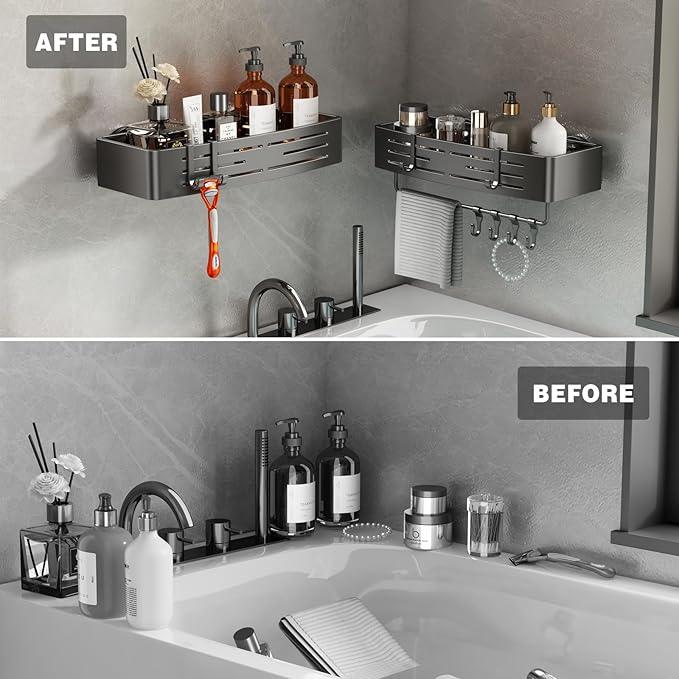 Voldra Shower Caddy Suction Cup, 3 Pack Shower Shelves for Inside Shower No Drilling, Aluminum Suction Showers Organizer with Towel Bar & Hooks Removable Bathroom Shelf Storage Rack(Gray) - ModernBath
