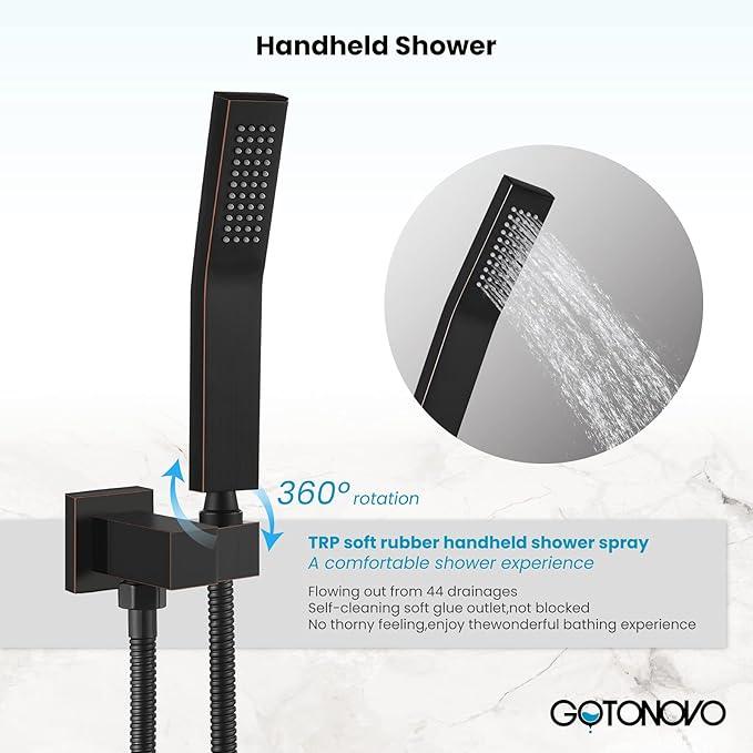gotonovo Rainfall Bathroom Shower System Rain Shower Head and Handle Set Wall Mounted Shower Complete Combo Solid Brass Pressure Balancing Shower Mixer Valve 10 Inch Oil Rubbed Bronze - ModernBath