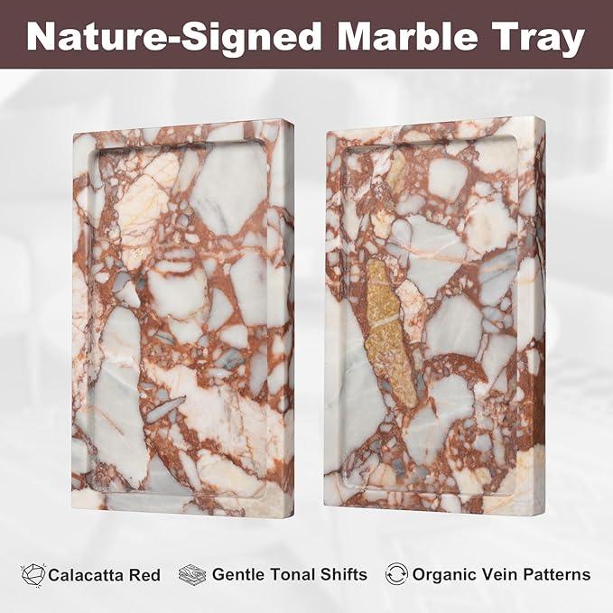 Deep Red Marble Rectangular Tray 10x6 Inch - Bathroom & Vanity Organizer, Jewelry Tray, Kitchen Counter Decor - Natural Stone Catchall - ModernBath