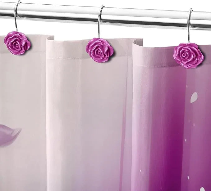 Litabel Rose Flower Shower Curtain Hooks 12PCS,Home Decorative Burgundy Rose Shower Curtain Hooks Metal Rustproof Cute Rose Flower Shower Hooks Rings Bathroom Shower Rods Decoration Accessories - ModernBath