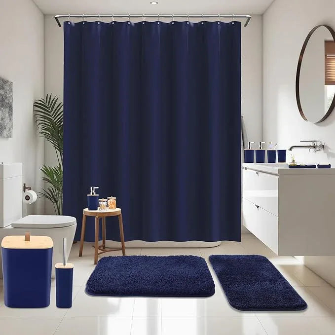 XLHOMO Blue Bathroom Sets with Shower Curtain and Rugs - ModernBath