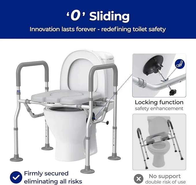 T1 Toilet Seat Riser for Seniors, Raised Toilet Seat with Handles with Adjustable Height Width, 400lb Elevated Commode Chair with Side Clamps, Handicap Toilet Seat for Elderly - ModernBath