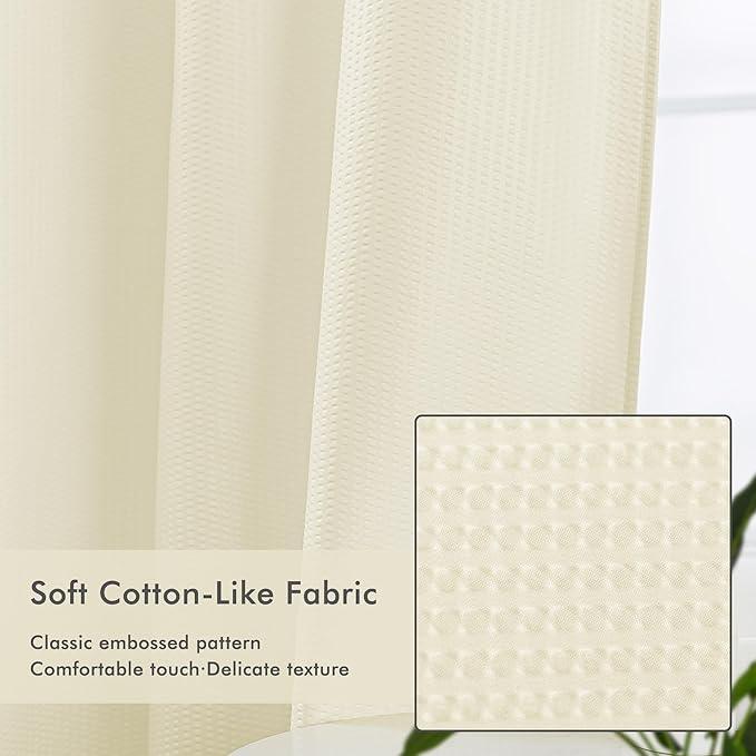 Mrs Awesome No Hook Shower Curtain with Snap-in Liner Less Time On/Off, Embossed Waffle-Look Textured Fabric Shower Curtain for Bathroom, Soft & Lightweight, 71x74, Cream - ModernBath