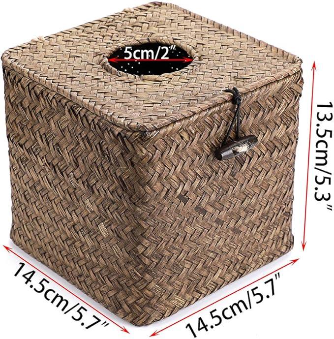 Sumnacon Tissue Box Cover Square Seagrass Tissue Box with Lid, Woven Tissue Box Holder Rustic Cube Tissue Cover for Bathroom Toilet Bedroom Living Room Kitchen Table Desk Office Car, Coffee - ModernBath