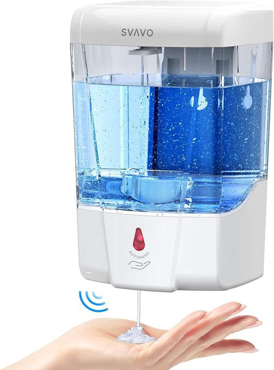 SVAVO Automatic Soap Dispenser Touchless, 21oz/600ml Soap Dispenser Wall Mount, Liquid Soap Dispensers for Hand Soap Refill, Bathroom, Kitchen, Household, Commercial Place, ABS Plastic White - ModernBath