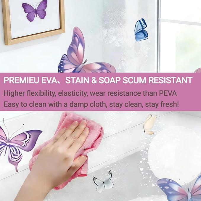 CAPQL Clear Butterfly Shower Curtain Liner, Colorful Plastic Transparent Pretty Shower Curtains for Bathroom, 72x72 Weighted Magnetic Shower Curtain Set with 12 Hooks - ModernBath