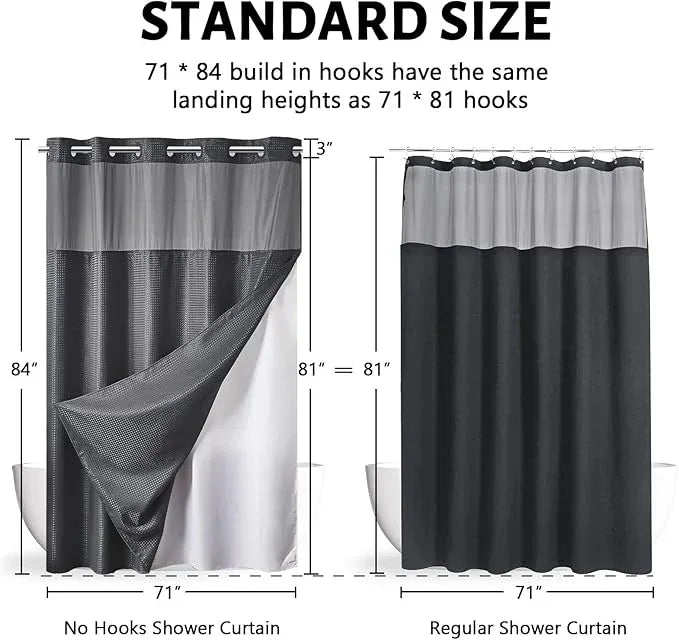 Furlinic Extra Long 84 Inch Shower Curtain with Snap in Liner Set,No Hook Waffle Weave Bathroom Curtains,Honeycomb Textured,Hotel Style with See Through Window,Waterproof,Gray,71x84 Inch - ModernBath