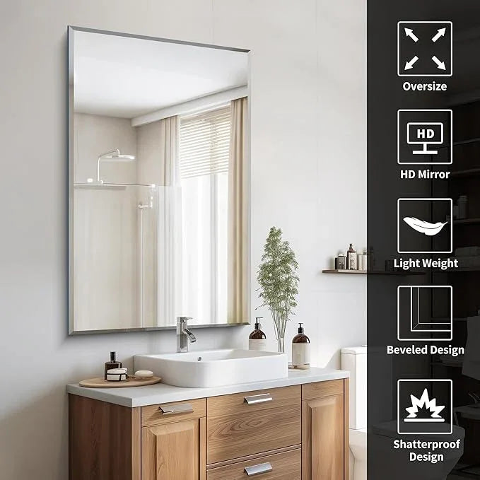 CILIBER Beveled Bathroom Mirror, 30x48 Large Frameless Mirrors for Over Sink, Upgraded Shatterproof Beveled Frameless Vanity Mirror for Bedroom, Living Room and Entryway (Horizontal/Vertical) - ModernBath