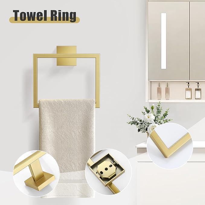 YACVCL 5-Pieces Brushed Gold Bathroom Hardware Accessories Set Stainless Steel Bathroom Towel Bar Set Towel Holder Set for Bathroom,Upgraded Toilet Paper Holder with Shelf,Wall Mounted 23.6" - ModernBath