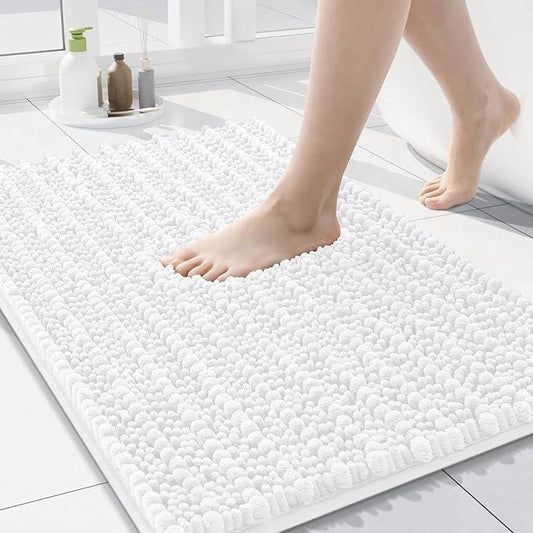 Arotive Luxury Chenille Bathroom Rug Mat, Extra Soft Thick Absorbent Shaggy Bath Rugs, Non-Slip Machine Wash Dry, Plush Bath Mats for Bathroom, Shower and Tub, 24x16, White - ModernBath