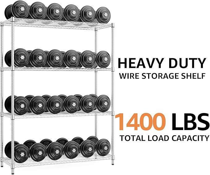 5-Shelf Storage Shelves,Wire Shelving Heavy Duty Metal Storage Shelving Unit Adjustable Garage Shelving Rack Pantry Kitchen (Chrome, 4 Tier,15.8" D x 45.3" W x 59.4" H) - ModernBath