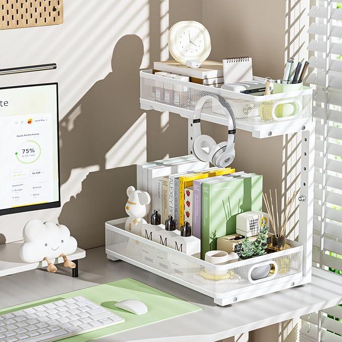 Under Sink Organizer, High Adjustable 2 Tier Under Sink Organizers and Storage, Slide Out Metal Cabinet Organizers, Pull Out Sink Storage Drawer Shelf for Kitchen Bathroom Cabinet, White, 1 Pack - ModernBath