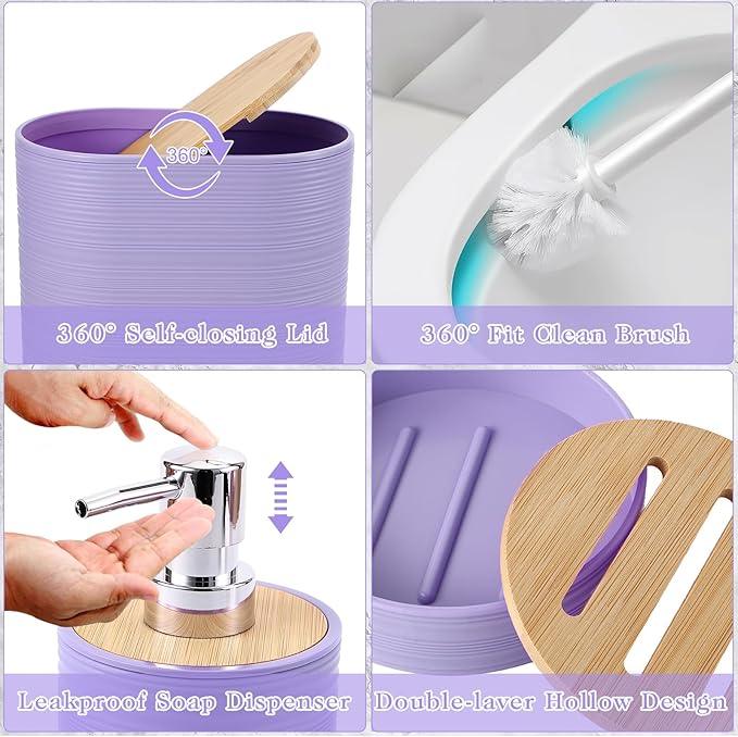 XLHOMO Purple Bathroom Set, Purple Bathroom Accessories Set with Shower Curtain, Bath Towel Set, Trash Can, 2PCS Soap Dispensers, Soap Dish, Toothbrush Holder and Cup,Toilet Brush for Bathroom Decor - ModernBath