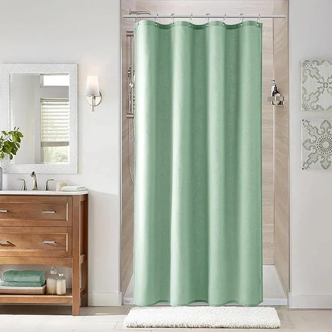 Naturoom Aqua Green 48 Inch Shower Curtain - Stall Narrow Half Linen Ultra Thick Fabric Shower Curtain Set with Hooks, Boho Farmhouse Rustic RV Camper Bath Curtains for Bathroom, 48x72 - ModernBath