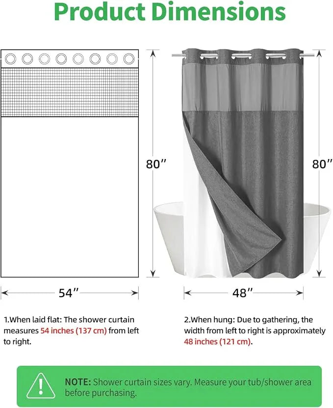 eachope Stall No Hooks Needed Linen Textured Shower Curtain with Snap-in Fabric Liner Set,Hotel Luxury Decor Farmhouse Shower Curtains for Bathroom,Waterproof & Washable,54Wx80H,Charcoal Grey - ModernBath