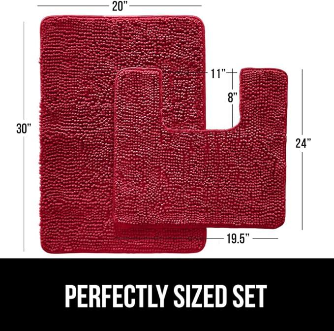 GORILLA GRIP Bathroom Rug Sets, Soft Chenille 2 Piece Area Rugs Set, Toilet Base Mat and 30x20 Carpet, Absorbent Microfiber Washable Mats Dry Quickly, Home Décor and Bath Room Accessories, Red - ModernBath