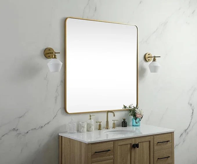 ARS Concepts Aura, Soft Corner Metal Square Mirror 48X48 Inch in, Modern, Brass - ModernBath