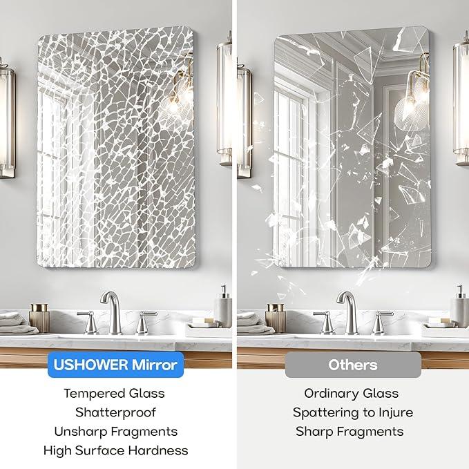 USHOWER 2-Pack Frameless Bathroom Mirror 20X30 Inch, Rectangle Wall Vanity Mirror for Over Sink, Bathroom, Bedroom, Entryway, Polished Edge, Tempered Glass - ModernBath