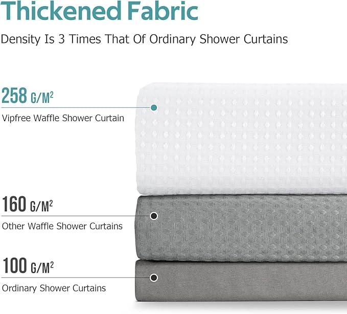 Vipfree 3 in 1 Shower Curtain Set, Waffle Shower Curtain and Liner Set with 12 Double Sided Shower Curtain Hooks, 258GSM Luxury Weighted Cloth Shower Curtains for Bathroom, 72 W x 72 H, White - ModernBath