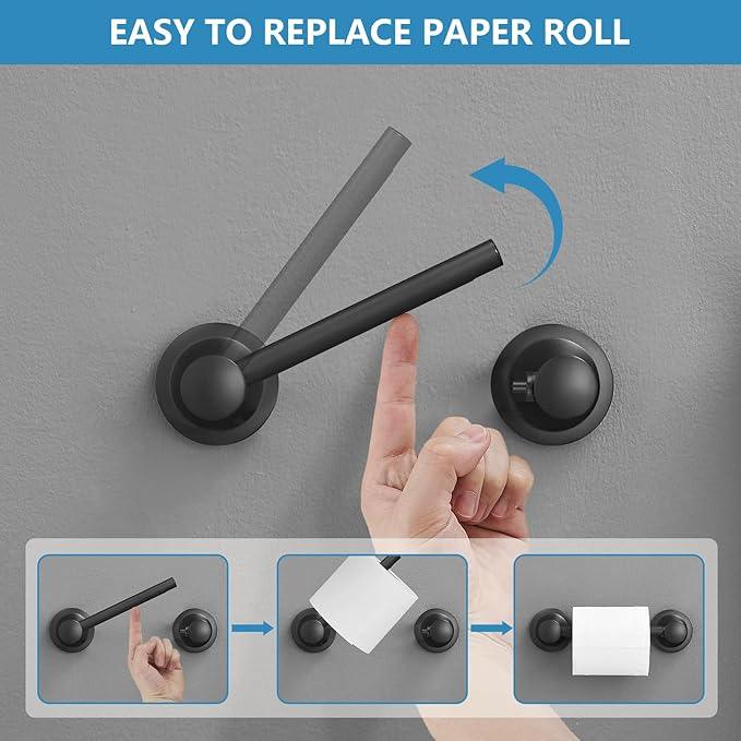 RUMOSE Toilet Paper Roll Holder Bathroom Flexible Pivoting Tissue Handle on Wall Mounted Matte Black Rustproof Toilet Tissue Roll Holder,Stainless Steel - ModernBath