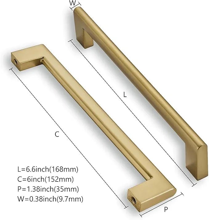 khtumeware 6 Inch Hole Center 2 Pack,Brushed Brass Cabinet Pulls Heavy Duty Solid Brushed Gold Kitchen Drawer Handle Antique Cabinet Hardware for Bathroom, Drawer, Cabinet - ModernBath