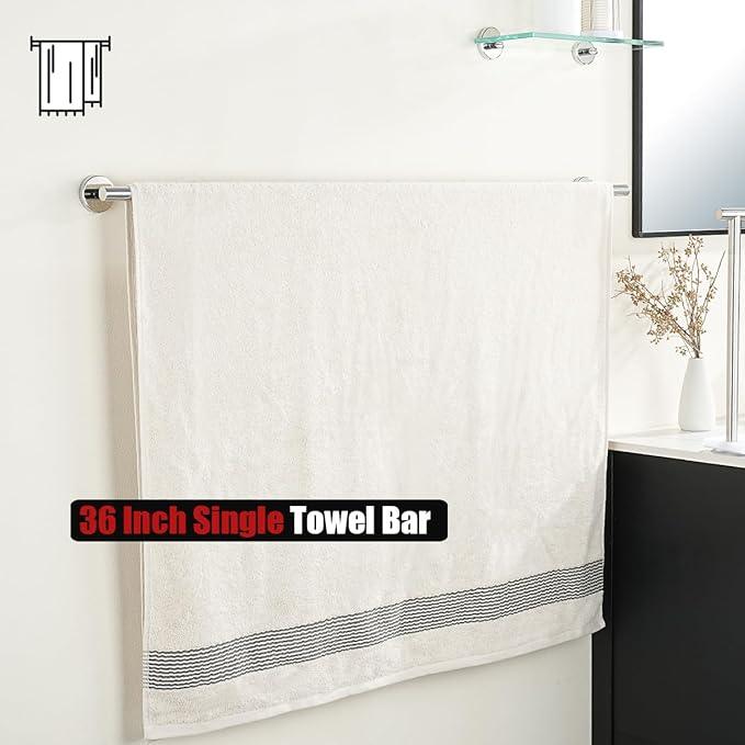 JQK Bath Towel Bar Chrome, 36 Inch 304 Stainless Steel Thicken 1mm Single Towel Rack for Bathroom, Towel Holder (Polished Chrome) Wall Mount, 39 in Total Length, TB110L36-CH - ModernBath