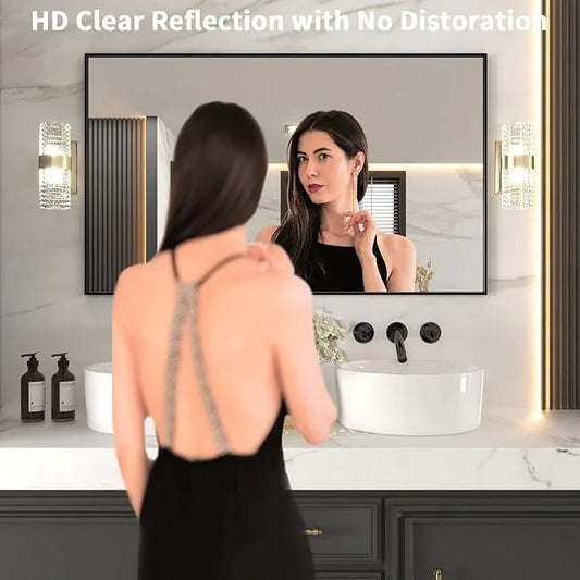 LOAAO 60"X36" Black Rectangle Bathroom Mirror Wall, Matte Black Aluminum Alloy Frame, Tempered Glass, Hangs Vertically or Horizontally, Easy to Install - ModernBath