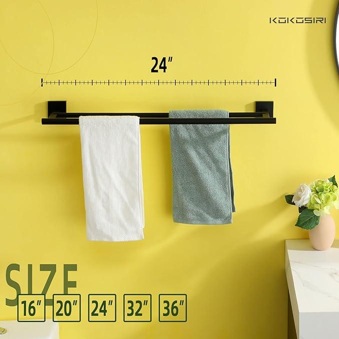 KOKOSIRI Towel Rails Bathroom Hardware Towel Bars Matte Black 24 Inch Bath Towel Holder for Cabinet Kitchen Wall Stainless Steel B5005BK-L24 - ModernBath