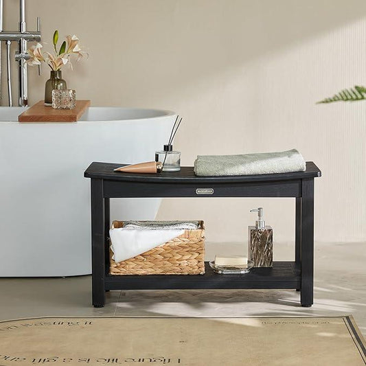 30'' Waterproof Shower Stool, Poly Lumber Shower Bench Seat for Shaving Legs, HDPS Plastic Bath Chair Seat, Non-Slip & No Maintenance, Black, Weight Capacity 700LBS (30 x 13 Inches) - ModernBath