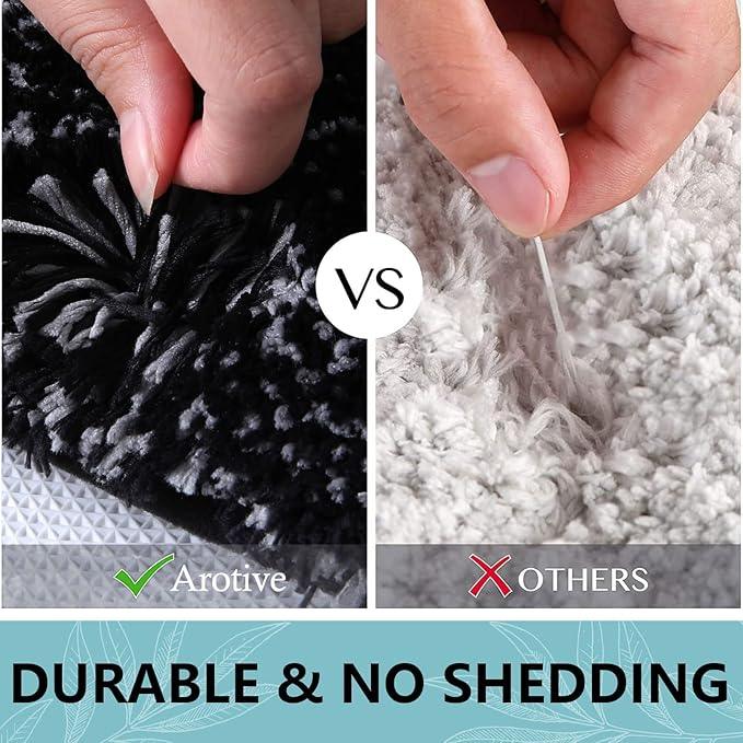 Arotive Microfiber Bathroom Rugs, Shaggy Soft and Absorbent Bath Rug, Non-Slip, Thick Plush Machine Washable Dry Bath Mats for Bathroom, Tub and Shower, 59x24, Black, Rectangular - ModernBath