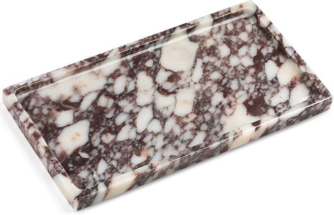 Natural Marble Vanity Tray - Moujings Genuine Marble Perfume Tray for Bathroom Decor, Stone Bathroom Vanity Organizer Tray for Kitchen Counter, Candles, Jewelry, Coffee, Makeup, Key - ModernBath