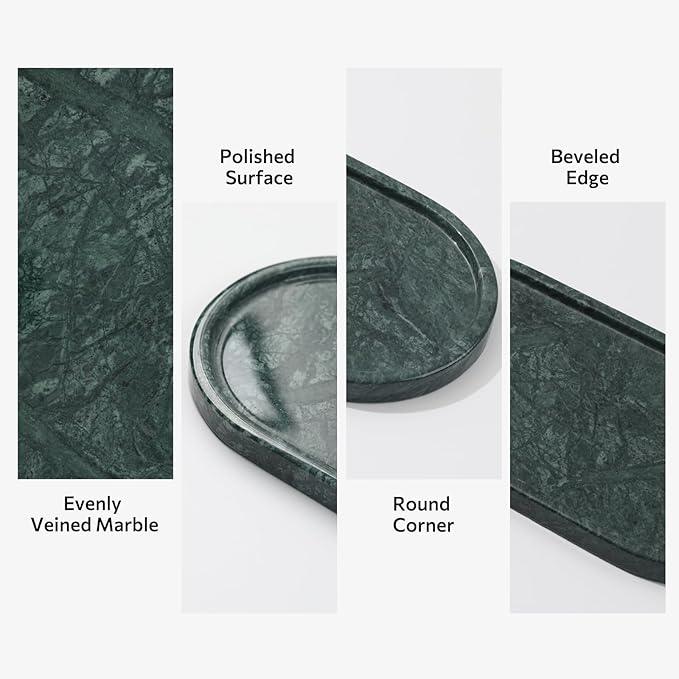 Faticdorr Green Marble Tray, 2 Pcs, Marble Vanity Tray, Bathroom, Decor for Trinket Perfume Jewelry Candle, 12 Inch Oval - ModernBath