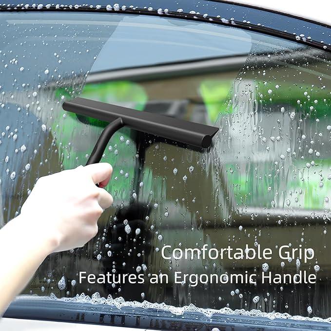 ecooe Silicone Shower Squeegee with Hanger, 11″/28cm Shower Squeegee for Glass Doors, Black Window Squeegee Scraper with Stainless Steel Core for Home Bathroom Kitchen Car Glass Doors - ModernBath