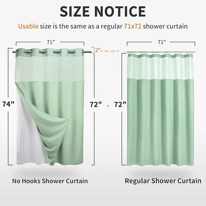 River Dream Heavyweight No Hooks Required Dotted Waffle Weave Shower Curtain with Snap in Liner - 71W x 74H,Hotel Grade,Spa Like Bath Curtain,Green Light - ModernBath