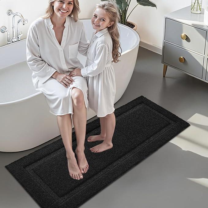 LUMI Ultra Soft Bathroom Rugs Non Slip with Rubber Backing, Absorbent Washable Bath Mat Quick Dry, Upgraded Premium Microfiber Plush Carpet for Bathtub and Shower Floor, Black, 24x60 - ModernBath