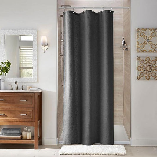 Naturoom Dark Grey 36 Inch Shower Curtain - Stall Narrow Half Linen Ultra Thick Fabric Shower Curtain Set with Hooks, Boho Farmhouse Rustic RV Camper Bath Curtains for Bathroom, 36x72 - ModernBath