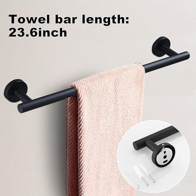 15sets 23.6inch Matte Black Bathroom Hardware Set, Include 3PCS 23.6inch Towel Bar, 3PCS Towel Ring, 3PCS Toilet Paper Holder, 6PCS Robe Hook-Matte Black - ModernBath