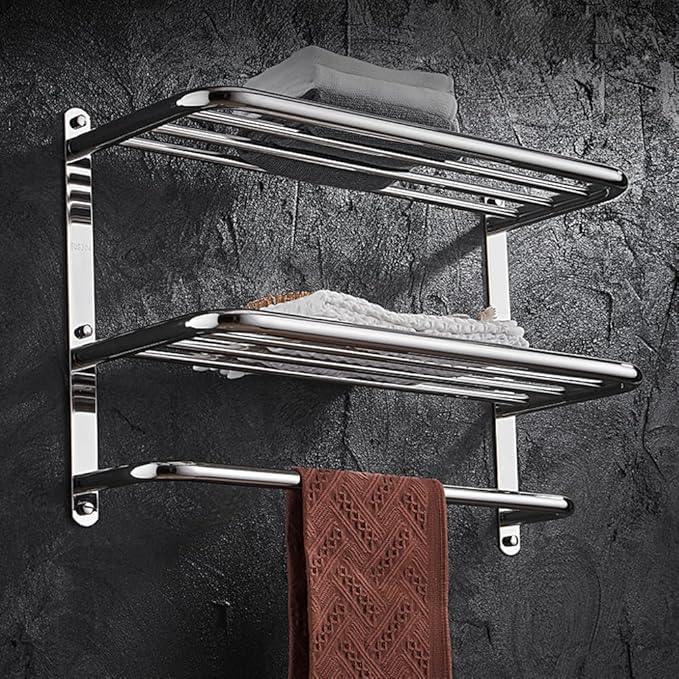2-Tier Towel Rack Floating Shelf with Towel Bar, 20-Inch W x 8.25-Inch D Bathroom Hotel Towel Shelf, Wall Mount, Mounting Hardware Included,Polished Chrome - ModernBath