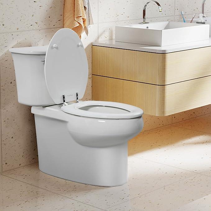 White Round Toilet Seat Natural Wood Toilet Seat with Zinc Alloy Hinges, Easy to Install also Easy to Clean, Scratch Resistant Toilet Seat by Angol Shiold (Round, White) - ModernBath